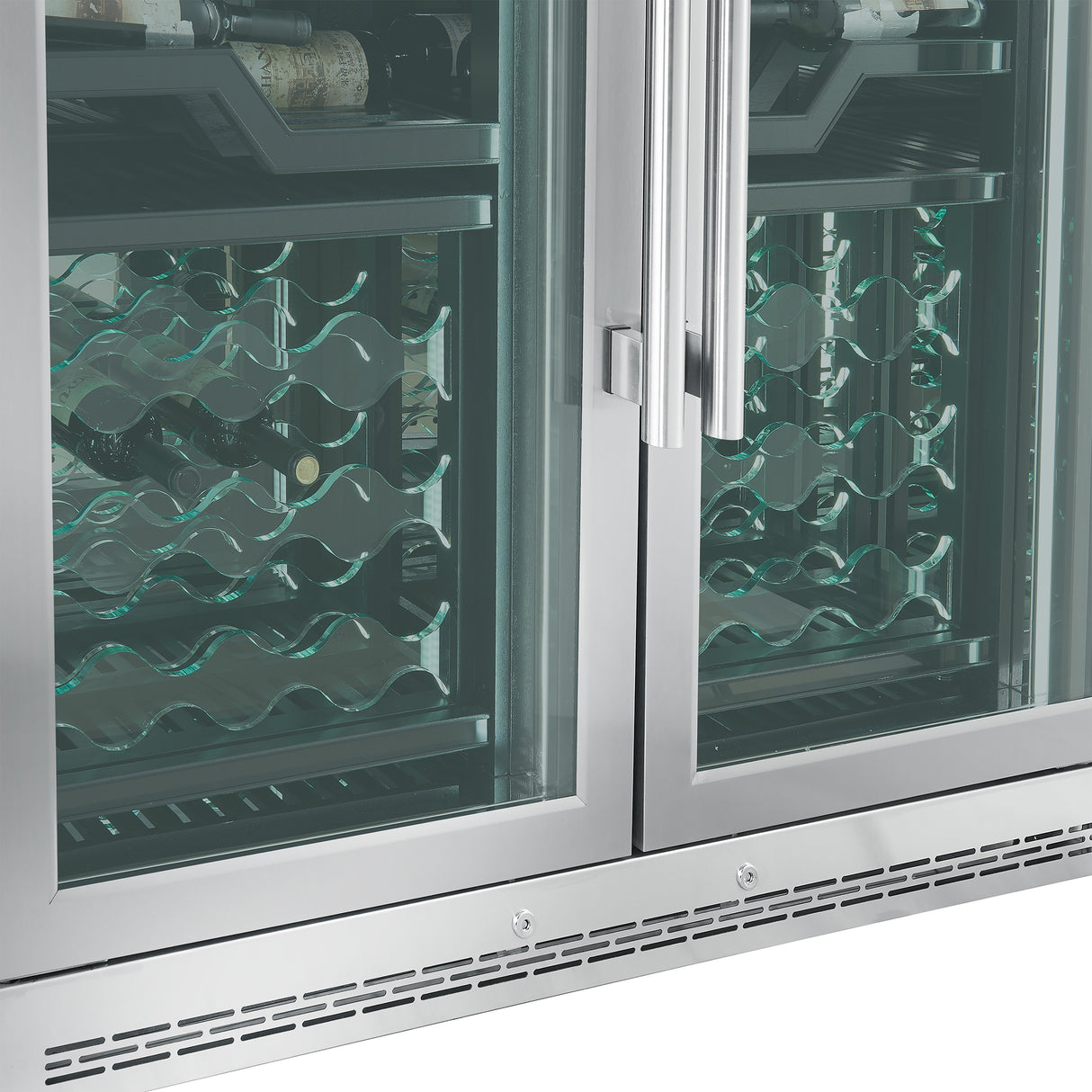 FORNO Abruzzo 48-Inch Dual Zones Wine Cellar, 102 Bottles, 24 cu. ft., Green Acrylic Holders & Black Shelves