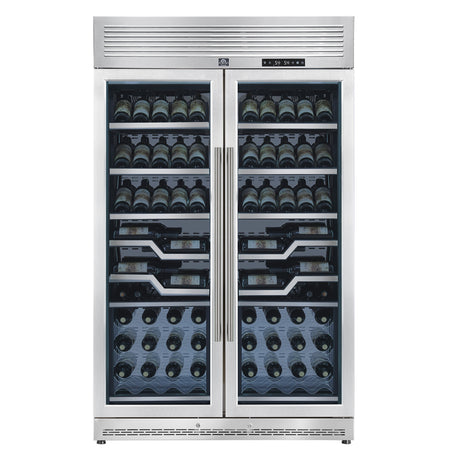 FORNO Abruzzo 48-Inch Dual Zone Wine Cellar, 102 Bottles, 24 cu. ft., Clear Acrylic Holders & Stainless Trim Shelves