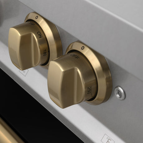 ZLINE Autograph Edition 48 in. 6.0 cu. ft. Legacy Dual Fuel Range with 7 Burner Gas Cooktop and 2 Electric Ovens in Satin Stainless Steel with Black Matte Doors and Champagne Bronze Accents (RASZ-BLM-48-CB)