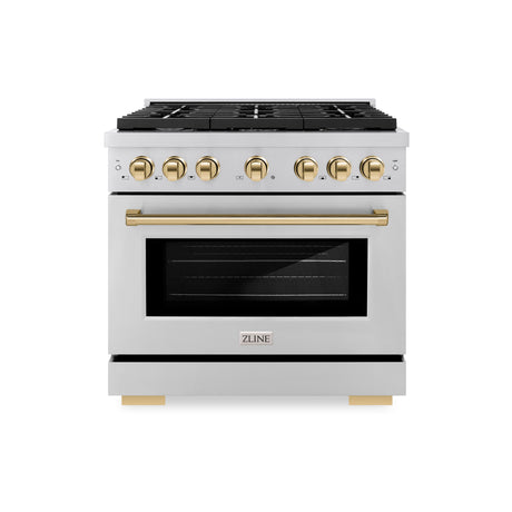 ZLINE Autograph Edition 36 in. 5.2 cu. ft. Paramount Gas Range with 6 Burner Cooktop and Convection Gas Oven in Stainless Steel and Polished Gold Accents (SGRZ-36-G)