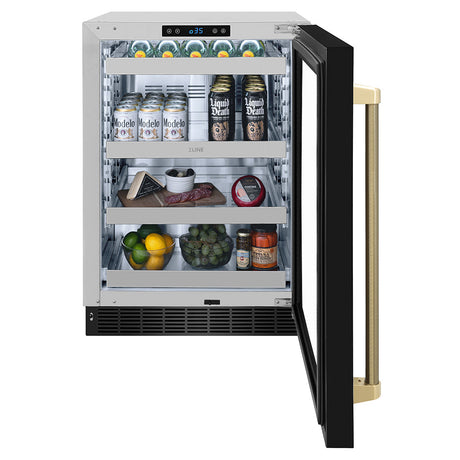 ZLINE Autograph Edition 24 in. Touchstone 151 Can Beverage Fridge with Black Stainless Steel Glass Door and Champagne Bronze Helix Handle (RBSOZ-BS-24-KCB)