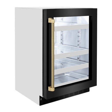 ZLINE Autograph Edition 24 in. Touchstone 151 Can Beverage Fridge with Black Stainless Steel Glass Door and Champagne Bronze Helix Handle (RBSOZ-BS-24-KCB)