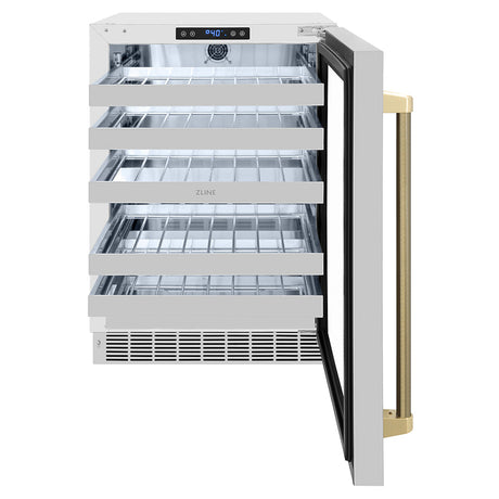 ZLINE Autograph Edition 24 in. Touchstone Dual Zone 44 Bottle Wine Cooler with Stainless Steel Glass Door and Champagne Bronze Helix Handle (RWDOZS-24-KCB)