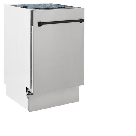 ZLINE Autograph Edition 18” Tallac Series 3rd Rack Top Control Built-In Dishwasher in Stainless Steel with Matte Black Handle, 51dBa (DWVZ-304-18-MB)