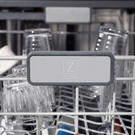 ZLINE Autograph Edition 24" Monument Series 3rd Rack Top Control Built-In Tall Tub Dishwasher in White Matte with Matte Black Handle, 45dBa (DWMTZ-WM-24-MB)