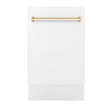 ZLINE Autograph Edition 18” Tallac Series 3rd Rack Top Control Built-In Dishwasher in White Matte with Polished Gold Handle, 51dBa (DWVZ-WM-18-G)