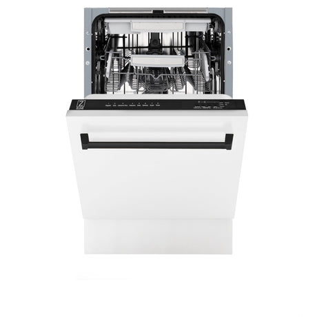 ZLINE Autograph Edition 18” Tallac Series 3rd Rack Top Control Built-In Dishwasher in White Matte with Matte Black Handle, 51dBa (DWVZ-WM-18-MB)