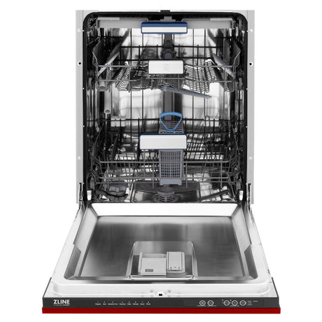 ZLINE 24 in. Tallac Series 3rd Rack Dishwasher with Red Gloss Panel and Traditional Handle, 51dBa (DWV-RG-24)
