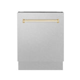 ZLINE Autograph Edition 24 in. Tallac Series 3rd Rack Top Control Built-In Tall Tub Dishwasher with Satin Stainless Steel Panel and Polished Gold Handle, 51dBa (DWVZ-SN-24-G)