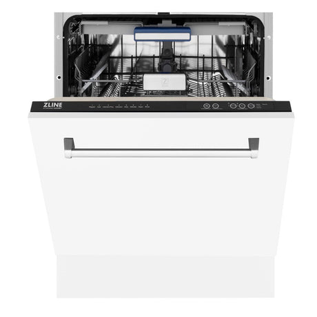 ZLINE 24" Tallac Series 3rd Rack Tall Tub Dishwasher in White Matte with Stainless Steel Tub, 51dBa (DWV-WM-24)