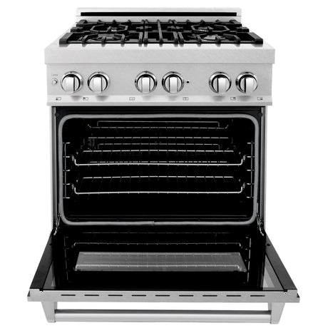 ZLINE 30 in. 4.0 cu. ft. Legacy Dual Fuel Range with 4 Burner Gas Cooktop and Electric Convection Oven in Satin Stainless Steel with Griddle (RAS-SN-GR-30)