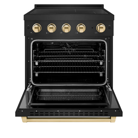 ZLINE Autograph Edition 30 in. 4.2 cu. ft. Paramount Induction Range with 4 Element Cooktop and Electric Convection Oven in Black Stainless Steel with Polished Gold Accents (SINRBZ-30-G)