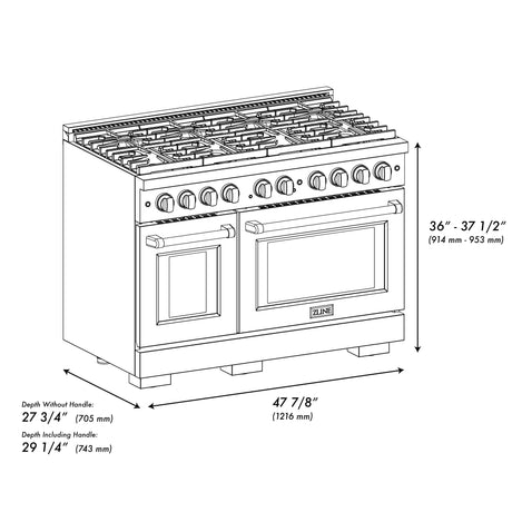 ZLINE 48 in. 6.7 cu. ft. Paramount Double Oven Gas Range with 8 Burner Cooktop in Satin Stainless Steel (SGRS-48)