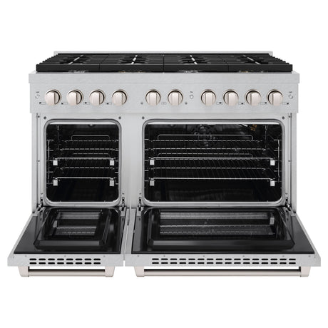 ZLINE 48 in. 6.7 cu. ft. Paramount Double Oven Gas Range with 8 Burner Cooktop in Satin Stainless Steel (SGRS-48)