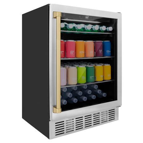 ZLINE Autograph Edition 24" Monument 154 Can Beverage Fridge in Stainless Steel with Champagne Bronze Accents (RBVZ-US-24-CB)