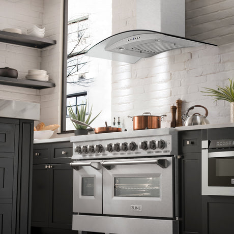 ZLINE 48 in. Convertible Vent Wall Mount Range Hood in Satin Stainless Steel and Glass (8KN4S-48)