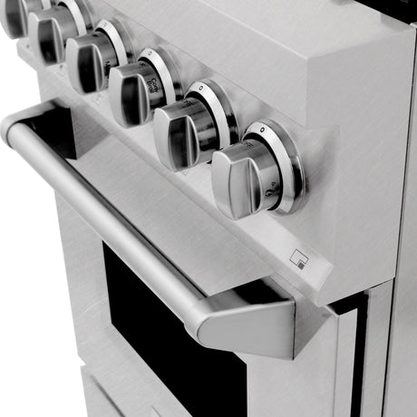 ZLINE 24 in. 2.8 cu. ft. Legacy Dual Fuel Range with 4 Burner Gas Cooktop and Electric Convection Oven in Satin Stainless Steel with Griddle (RAS-SN-GR-24)