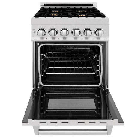 ZLINE 24 in. 2.8 cu. ft. Legacy Dual Fuel Range with Gas Cooktop and Electric Convection Oven in Satin Stainless Steel with 4 Brass Burners and Griddle (RAS-SN-BR-GR-24)