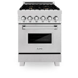 ZLINE 24 in. 2.8 cu. ft. Legacy Dual Fuel Range with Gas Cooktop and Electric Convection Oven in Satin Stainless Steel with 4 Brass Burners and Griddle (RAS-SN-BR-GR-24)